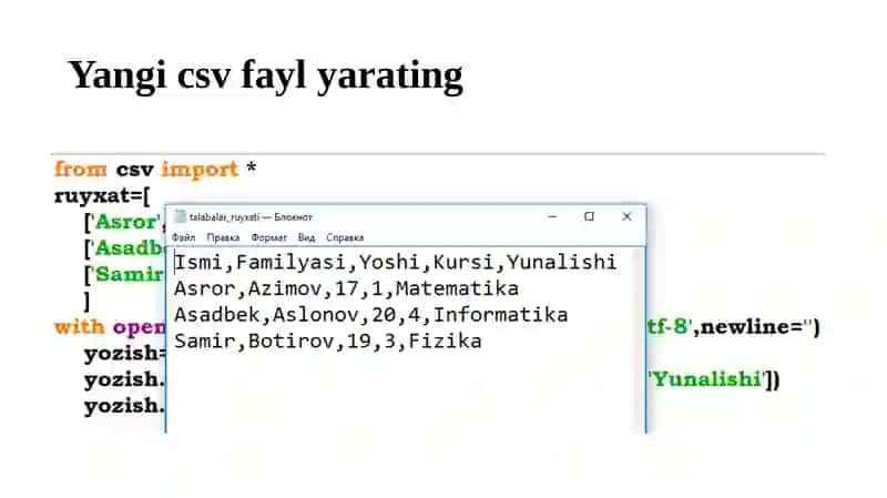 Pythonda CSV fayllari va ular ustida ishlash 2