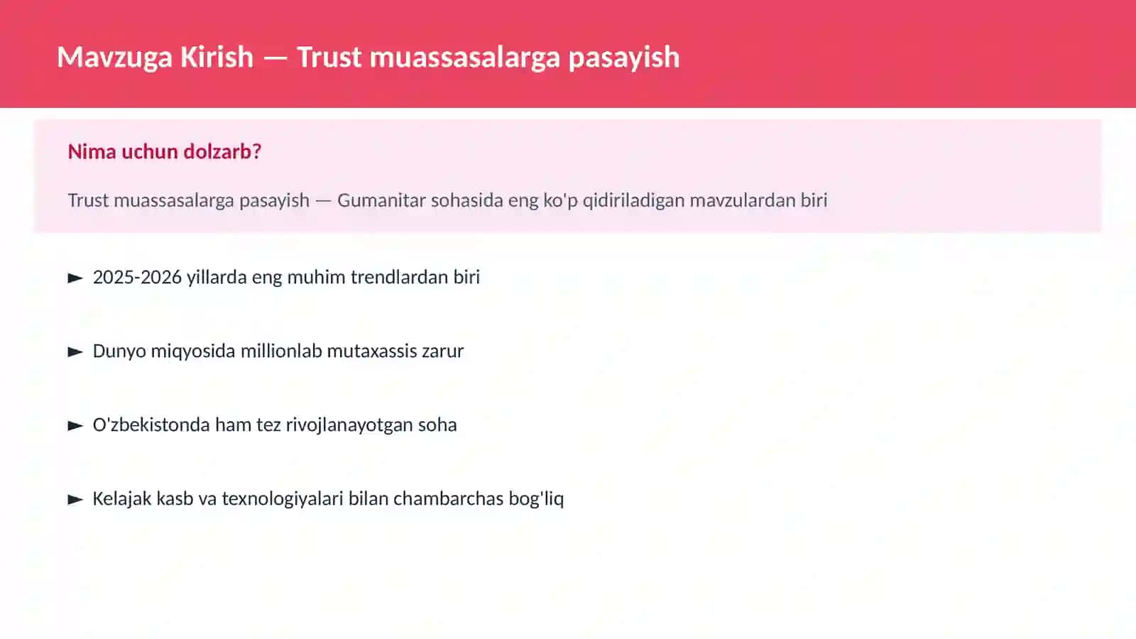 Trust muassasalarga pasayish 2