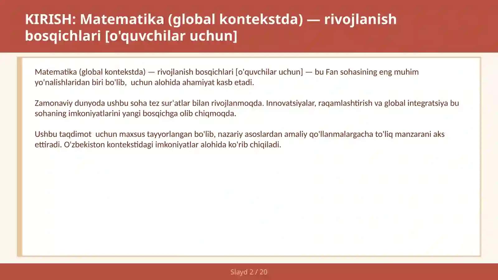 Matematika (global kontekstda) — rivojlanish bosqichlari [o'quvchilar uchun] 2