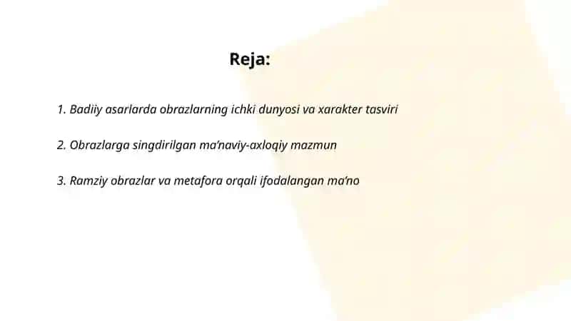 Badiiy asarlarda obrazlarga singdirilgan ma'no va mazmun 2