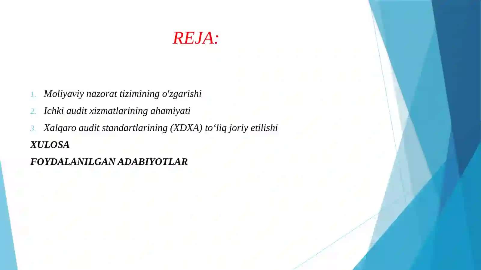 Oʻzbekiston Respublikasi moliyaviy nazorat tizimida auditning roli. 2