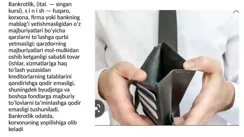 BANKROTNING SODDALASHTIRILGAN TAMOYILLARI MUSTAQIL ISH TAQTIMOTI 2
