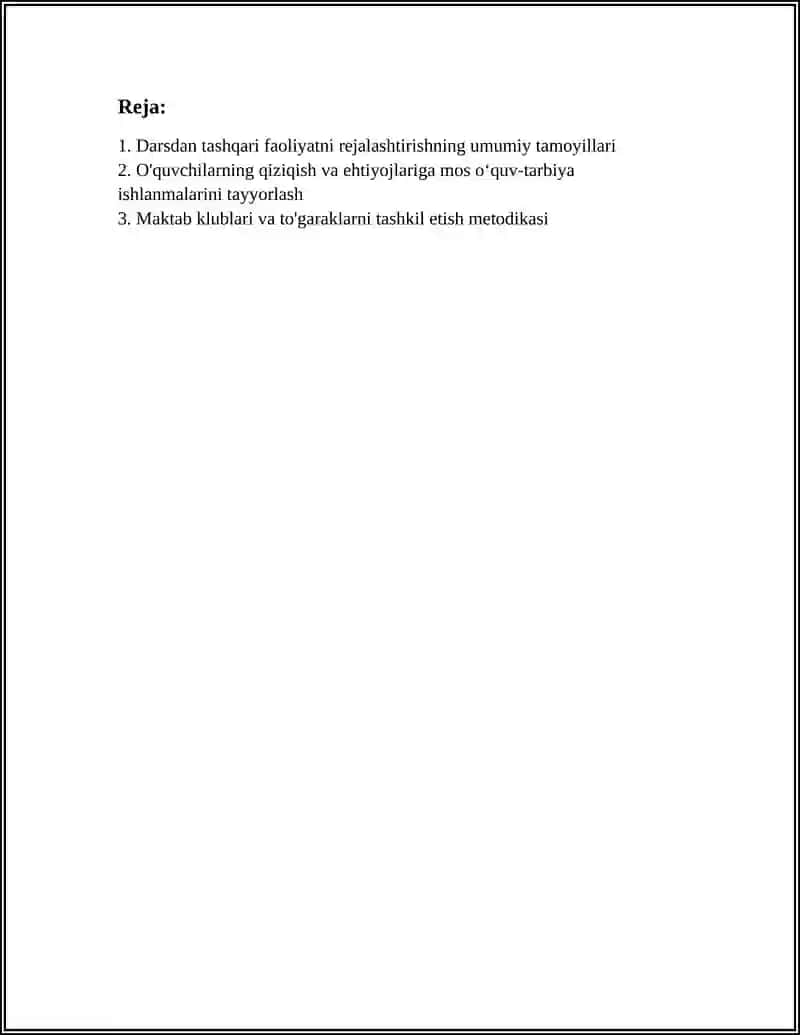 ÔQUVCHILARNING DARSDAN TASHQARI FAOLIYATINI TASHKILLASHTIRISH, ISHLANMA TAYYORLASH 2