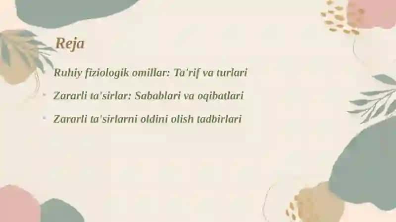 Ruhiy fiziologik omillarga gigiyenik ta'rif 2