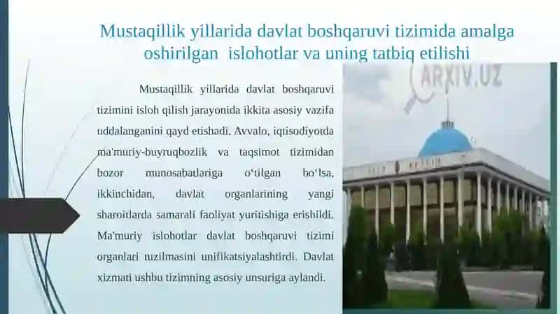 Mustaqillik yillarida davlat boshqaruvi tizimida amalga oshirilayotgan islohotlar 2