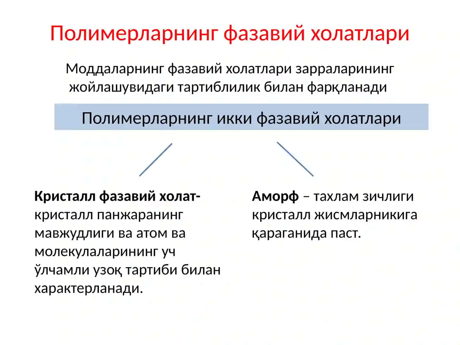 Полимерларнинг физик ва фазавий ҳолатлари 2