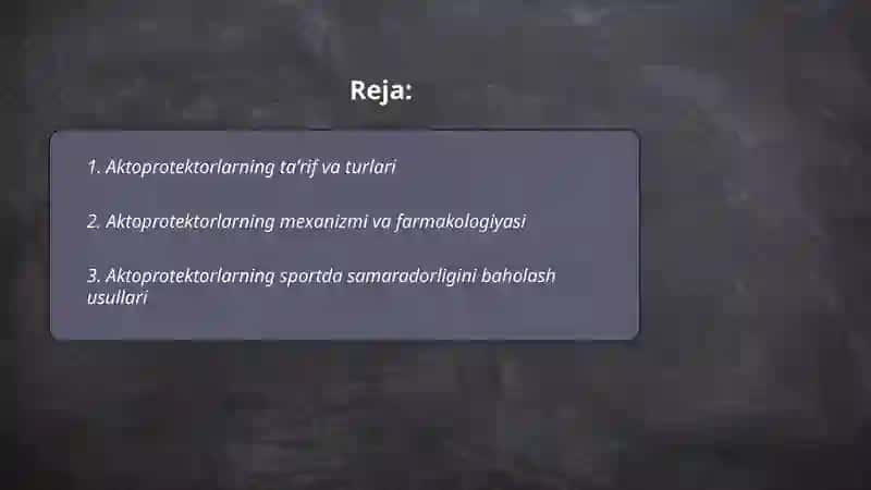 Aktoprotektorlar va ularni sport tibbiyotida qo‘llanilishi 2