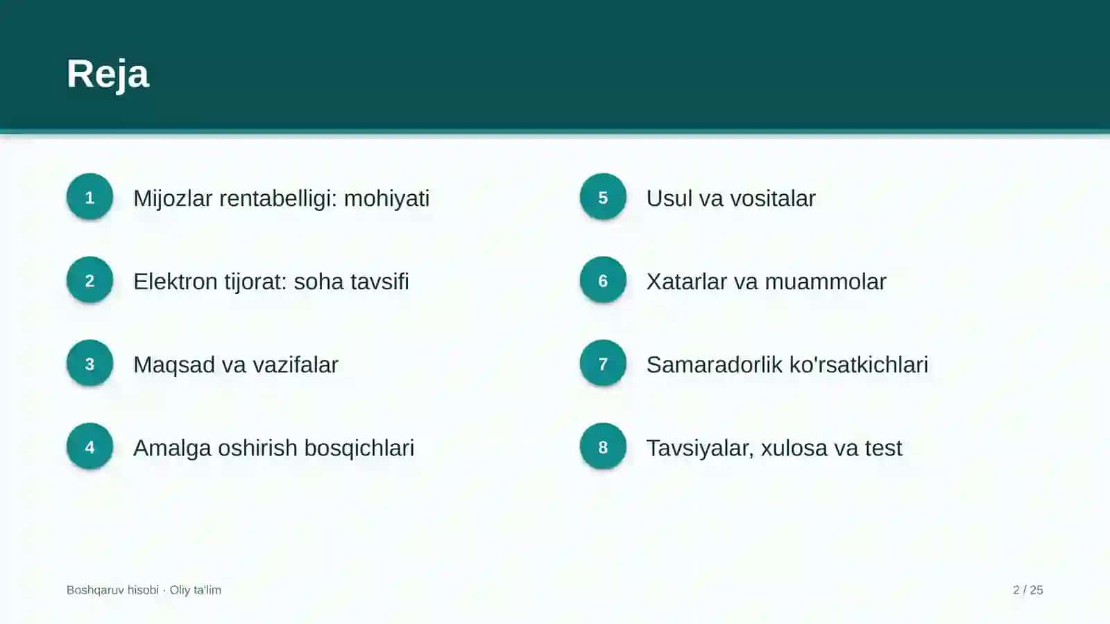 Elektron tijoratda mijozlar rentabelligini hisoblash 2