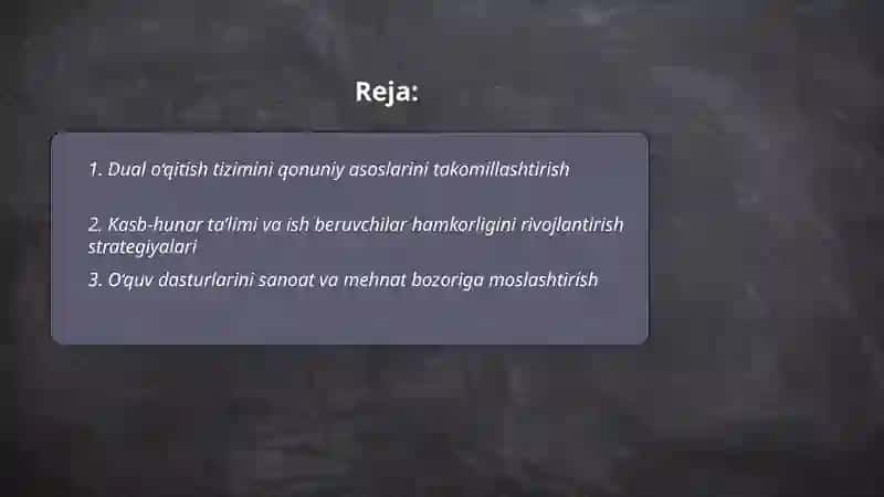 Professional ta’limga dual o‘qitish tizimini tatbiq etish istiqbollari 2