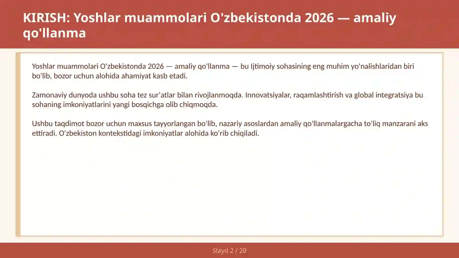 Yoshlar muammolari O'zbekistonda 2026 — amaliy qo'llanma 2