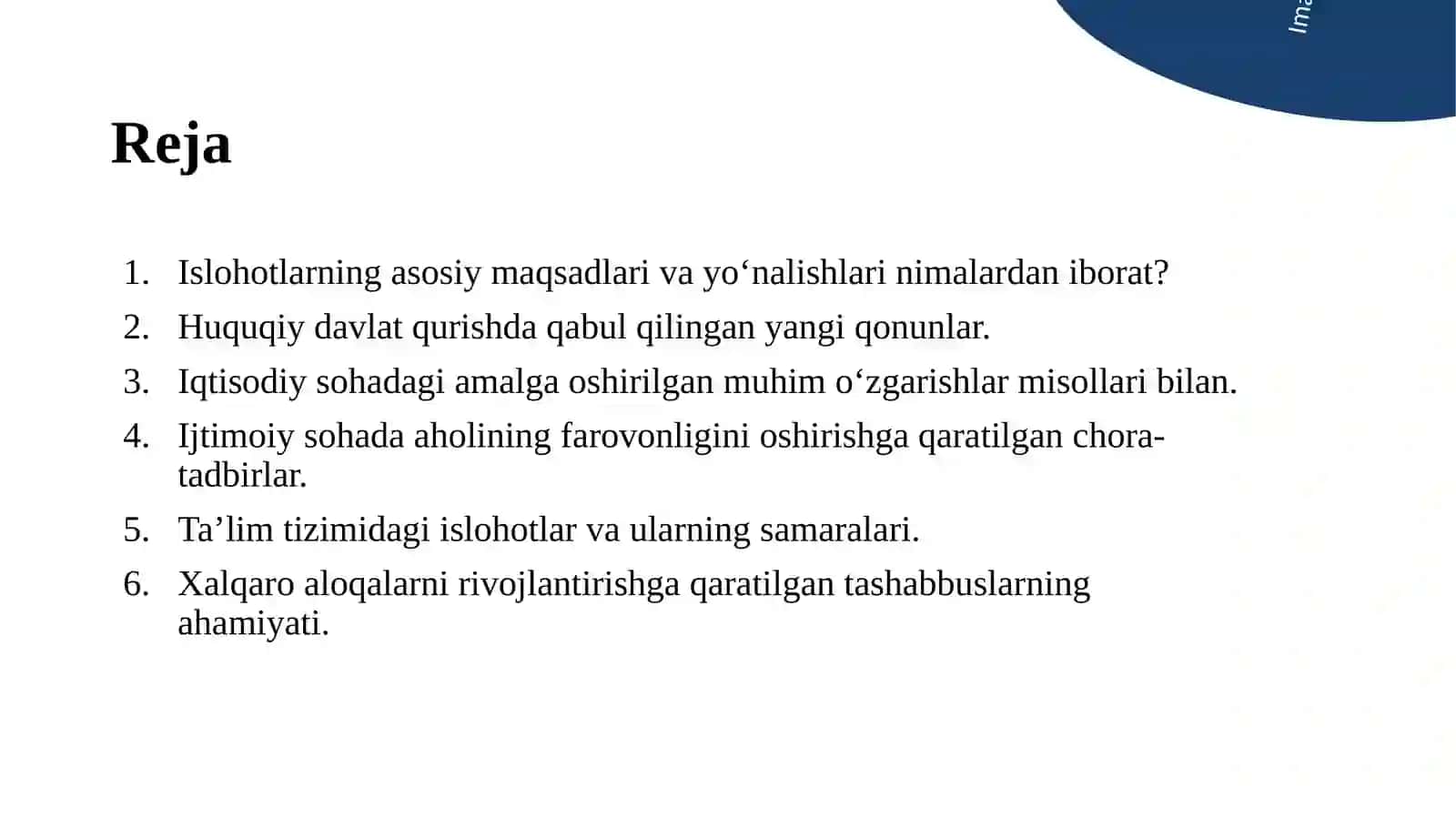 Islohotlarning asosiy maqsadlari 2