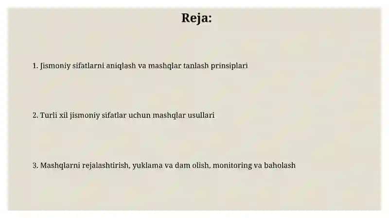 Mashqlat majmuasi Maxsus jismoniy sifatlarni rivojlantiruvchi 2