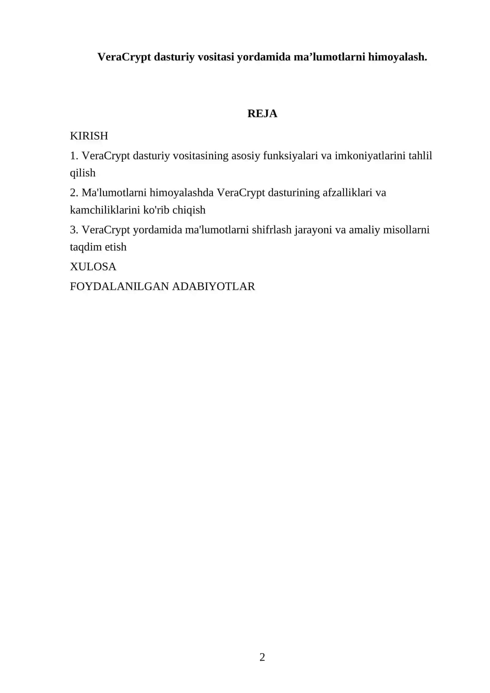 VeraCrypt dasturiy vositasi yordamida ma’lumotlarni himoyalash 2