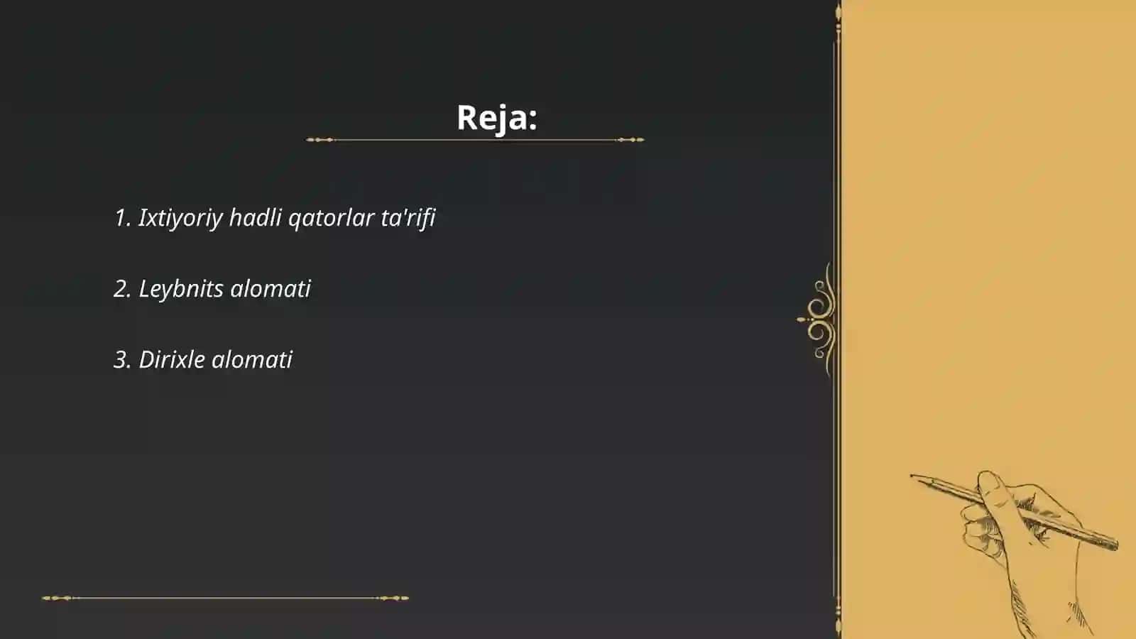 Ixtiyoriy hadli qatorlar va ular yaqinlashishining Leybnist, Dirixle va Abel alomati 2