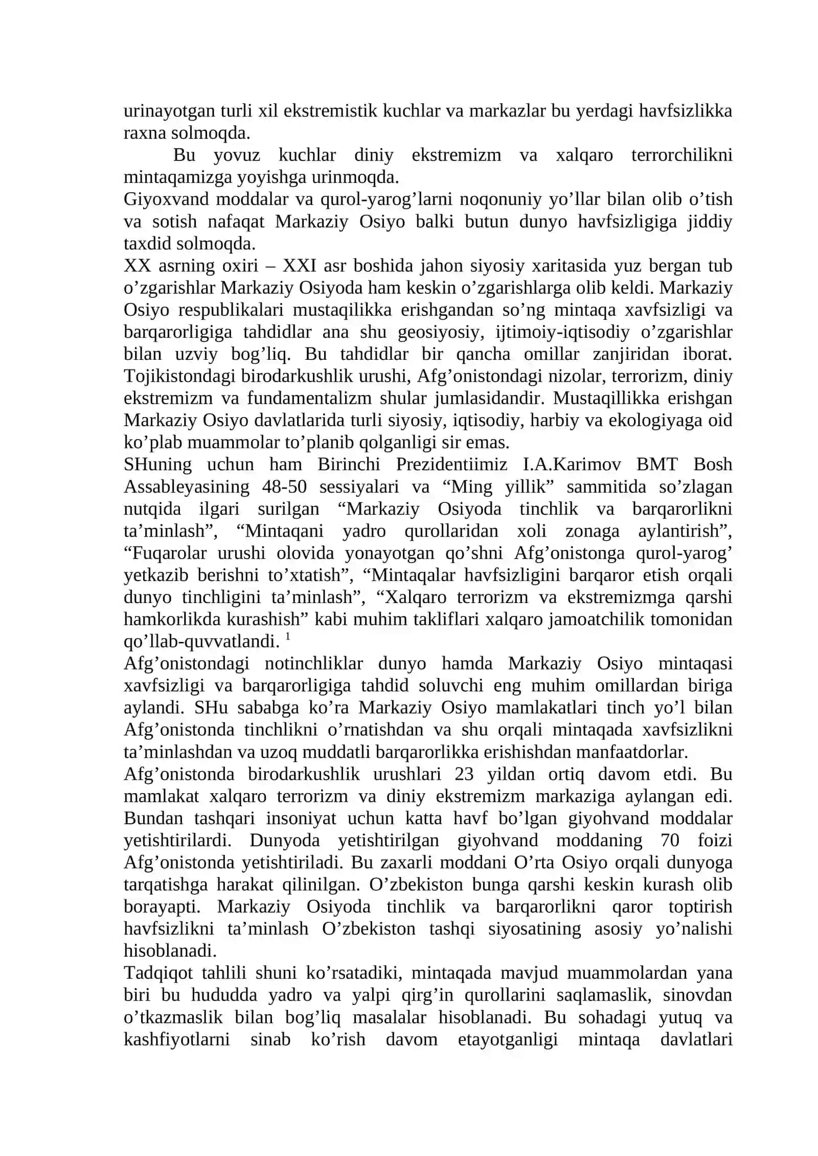 O’zbekistonning Markaziy Osiyoda tinchlik va barkarorlikni taminlashdagi o’rni 2