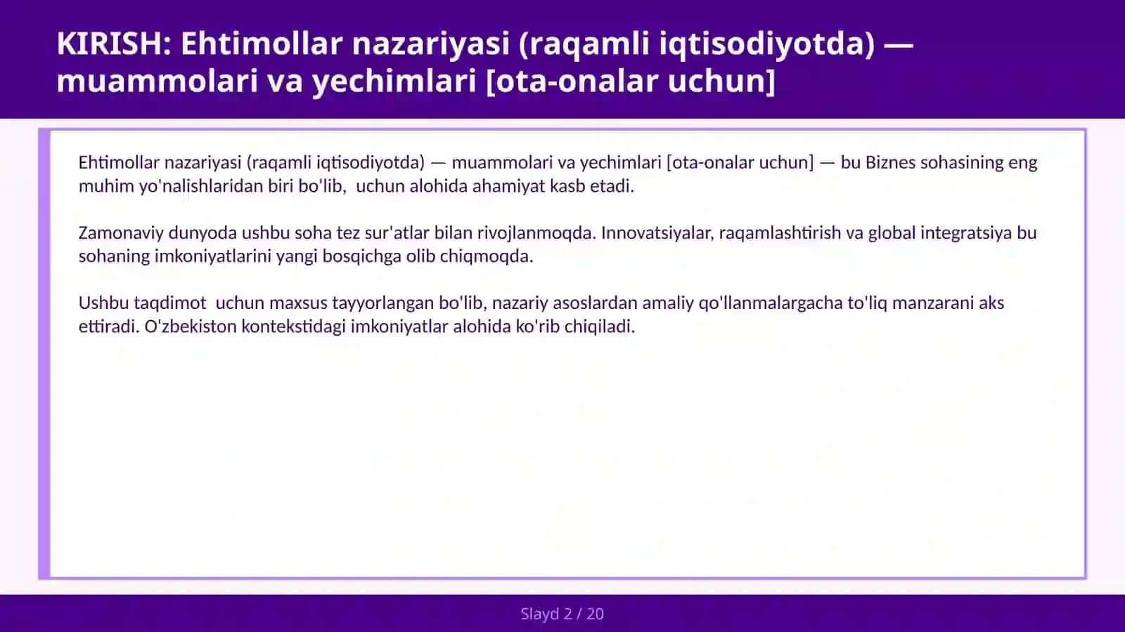 Ehtimollar nazariyasi (raqamli iqtisodiyotda) — muammolari va yechimlari [ota-onalar uchun] 2