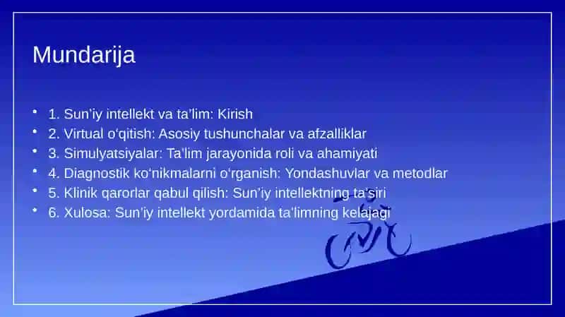 Sun’iy intellekt yordamida ta’lim maqsadlarida talabalarni virtual o‘qitishda simulyatsiyalar yaratish orqali diagnostik ko‘nikmalarni o‘rgatish va klinik qarorlar qabul qilishi 2