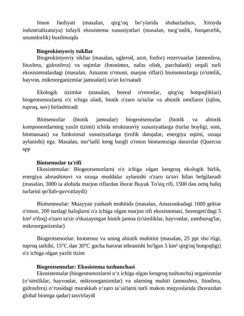 Biotsenoz, biogetsenoz va ekotizmlarning tuzilmalari va xususiyatlari 2