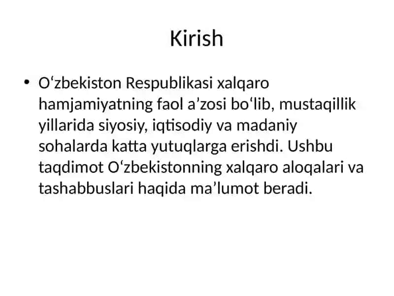 O‘zbekiston va Jahon Hamjamiyati 2