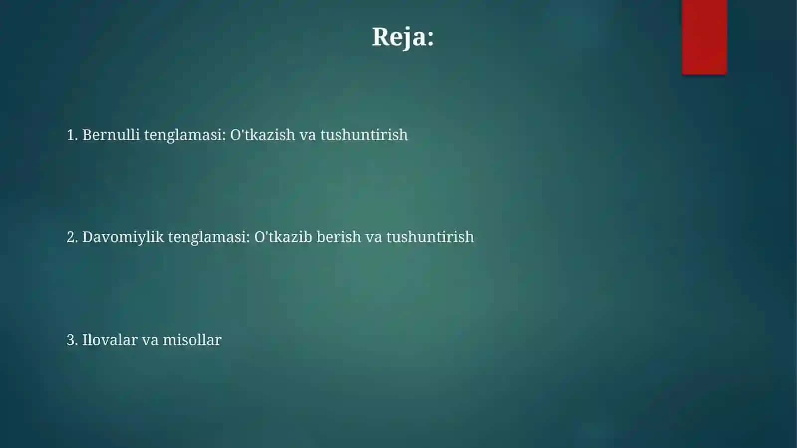 Suyuqlik va gazlar uchun Bernulli tenglamasi 2