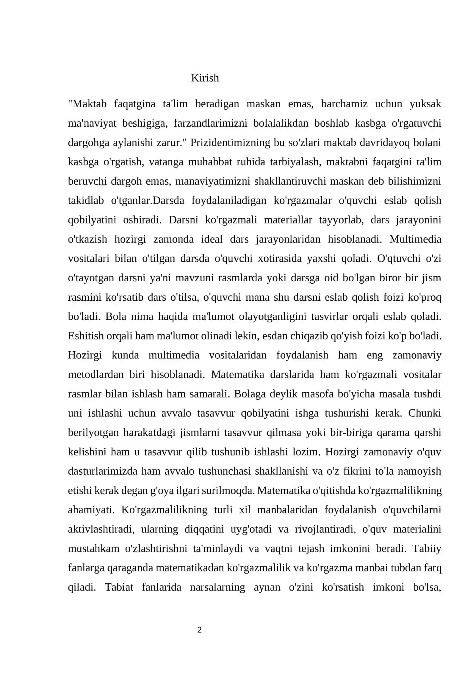 Boshlang’ich sinf matematika darslarida rasm va chizmalardan foydalanish metodikasi. Kurs ishi 2