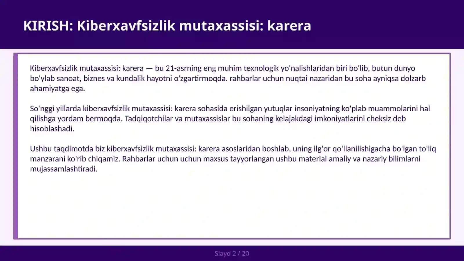 Kiberxavfsizlik Mutaxassisi: Karera 2