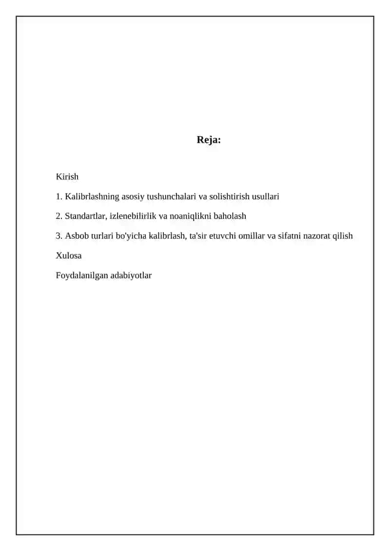 Kalibrlashning asosiy tushunchalari va solishtirish usullari 2