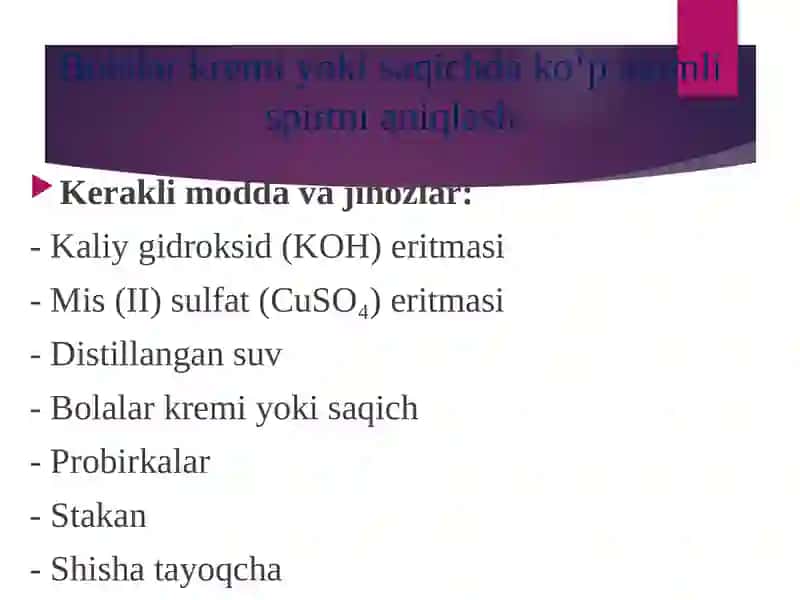 Ko'p atomli spirtlarga oid tajribalar 2