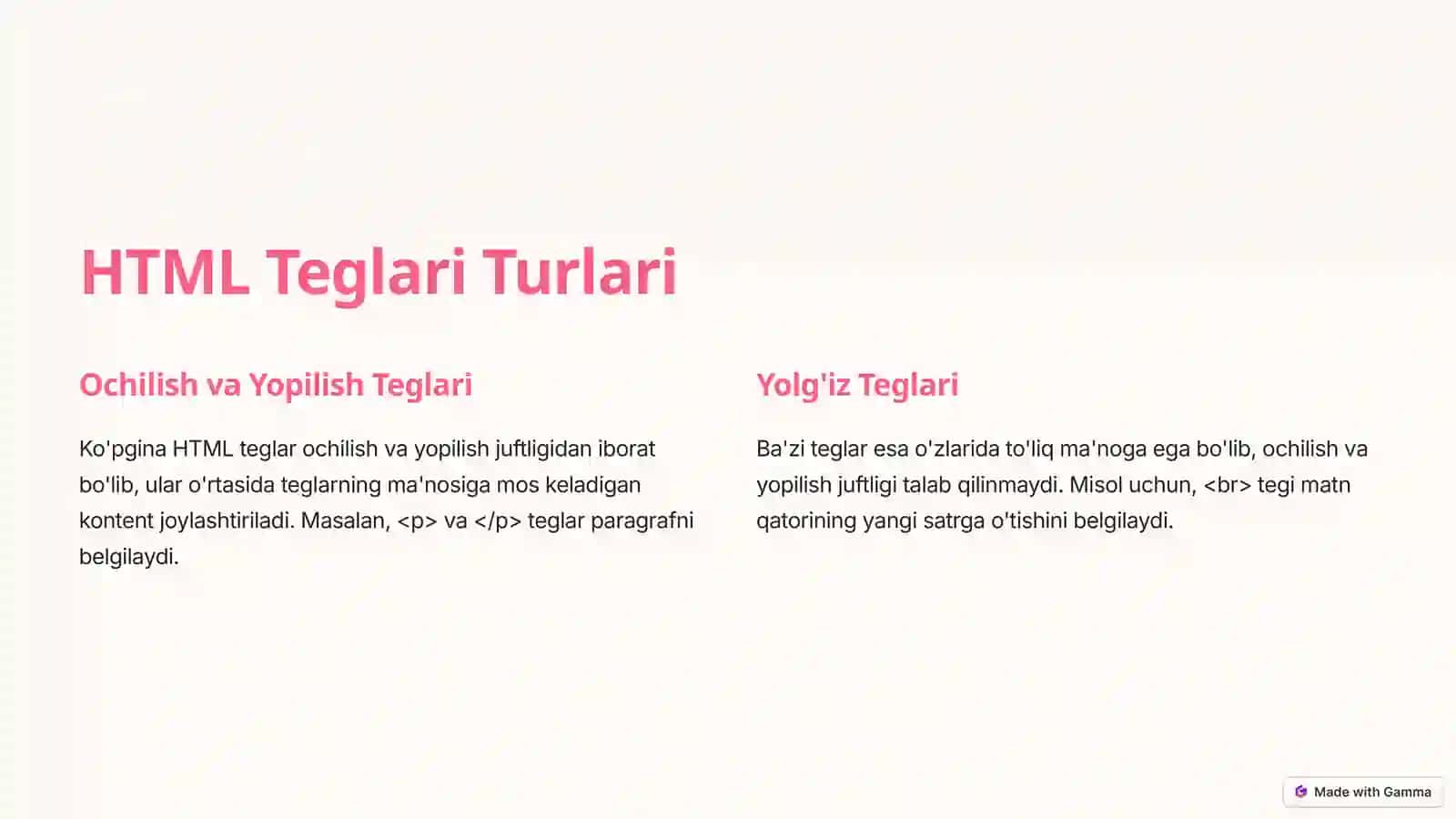 HTML Teglari: Veb-Sahifalarni Qurish Asoslari 2