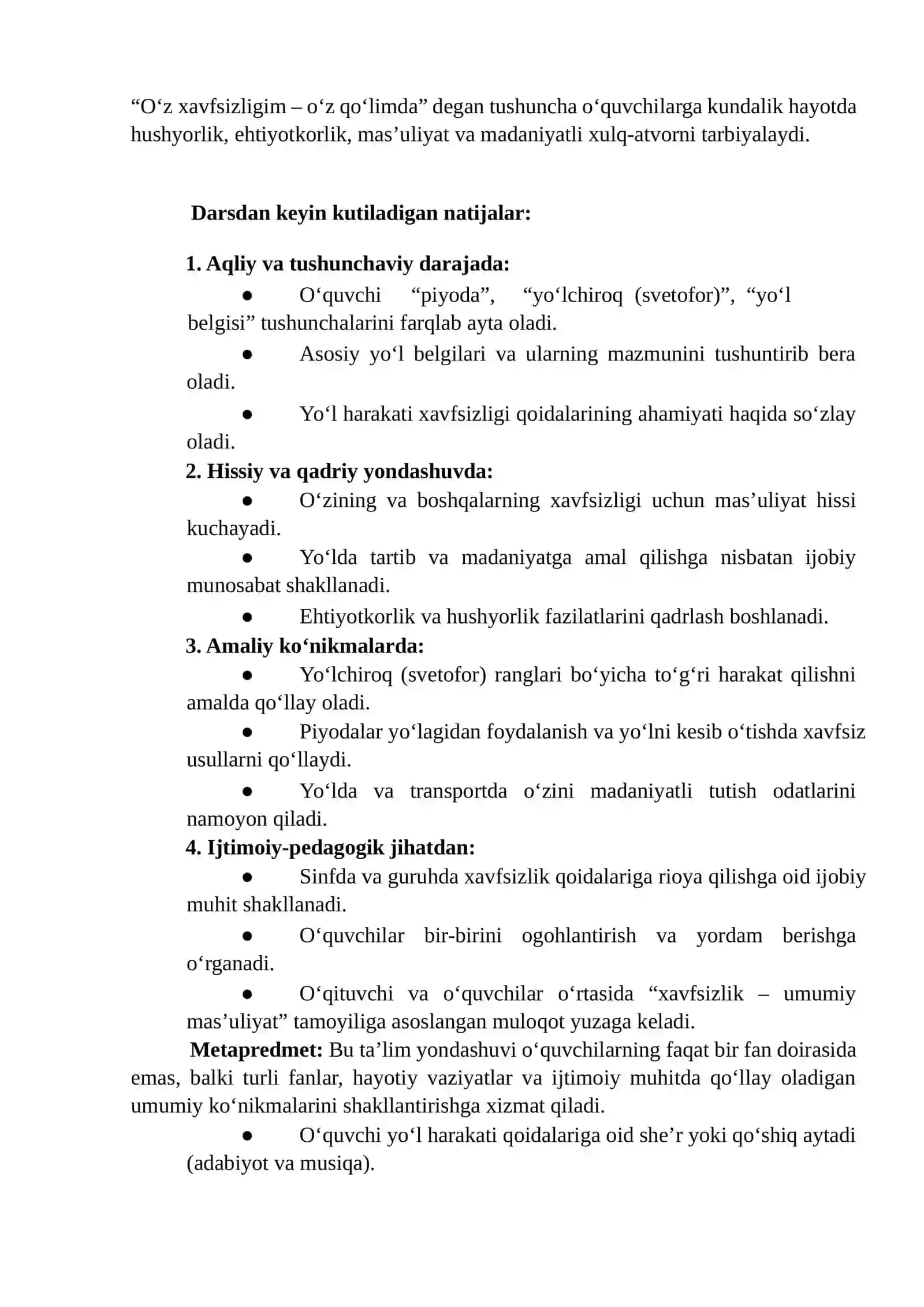 UMUMTAʼLIM MAKTABLARI 1-4 SINFLARI UCHUN   DARSLARINING 10-MAVZUSI SSENARIYSI    Mavzu: “Bizning xavfsizlik qoidalarimiz” 2