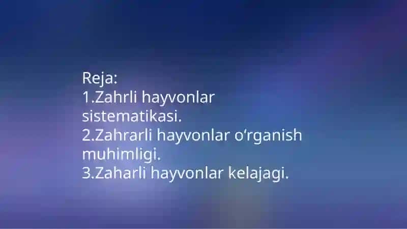 Zaharli hayvonlar sistematikasi va ularning ekologik roli. 2