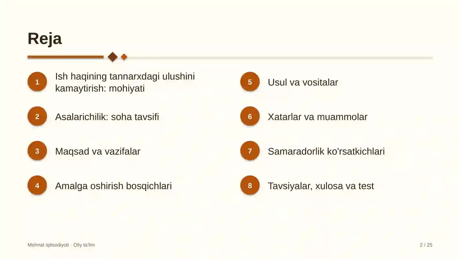 Asalarichilikda ish haqi xarajatlarining mahsulot tannarxidagi ulushini kamaytirish 2