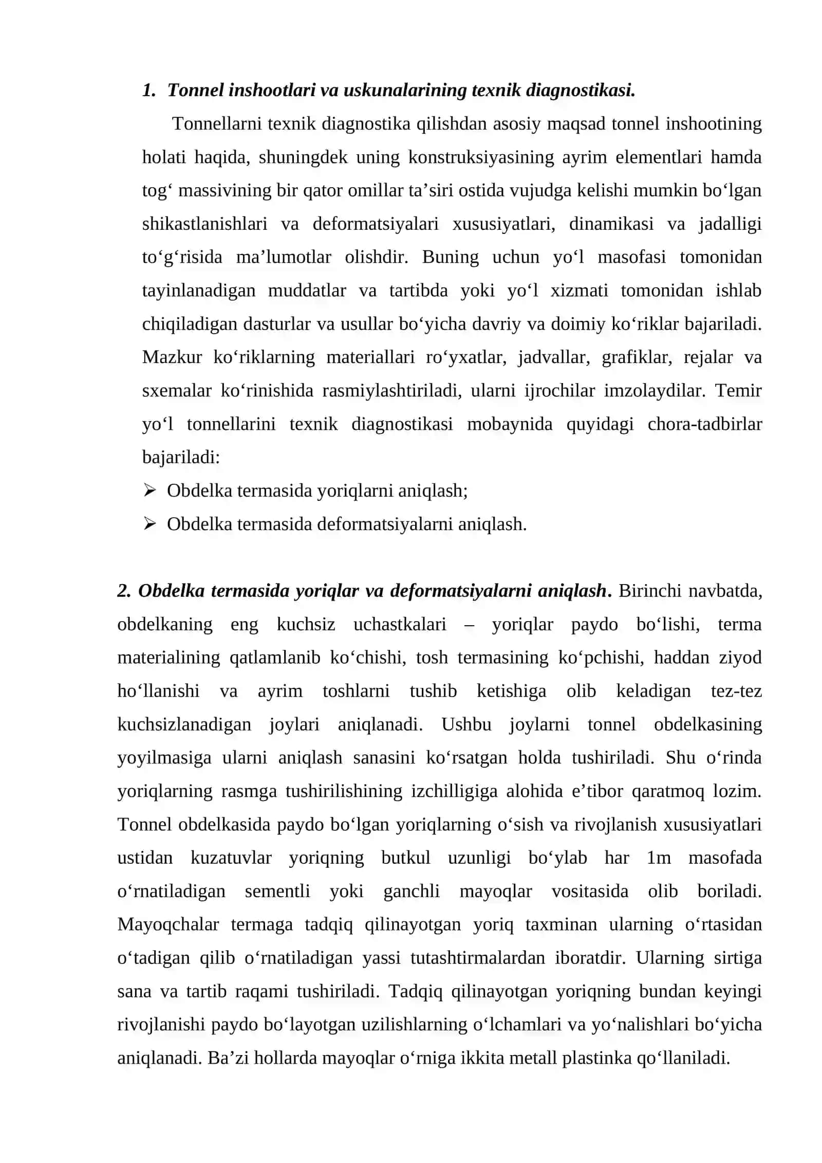 Tonnel inshootlari va uskunalarining texnik diagnostikasi 2