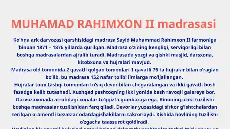 MUHAMMAD RAHIMXON II MADRASASI 2