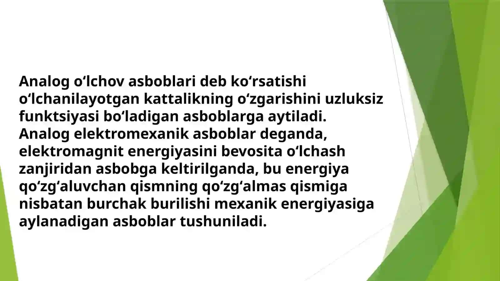 Analog o'lchov asboblarining turlari, tuzilishi, xossalari va qismlari 2