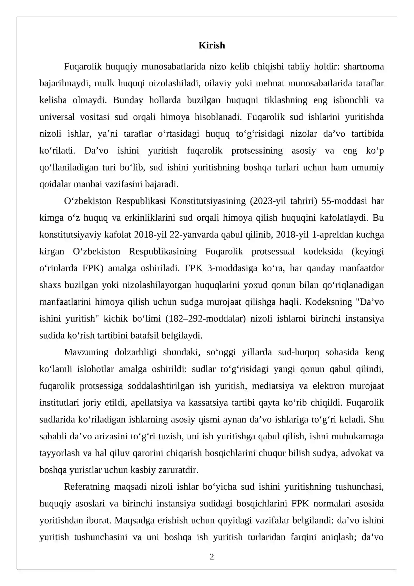 Nizoli ishlar bo‘yicha sud ishini yuritish 2