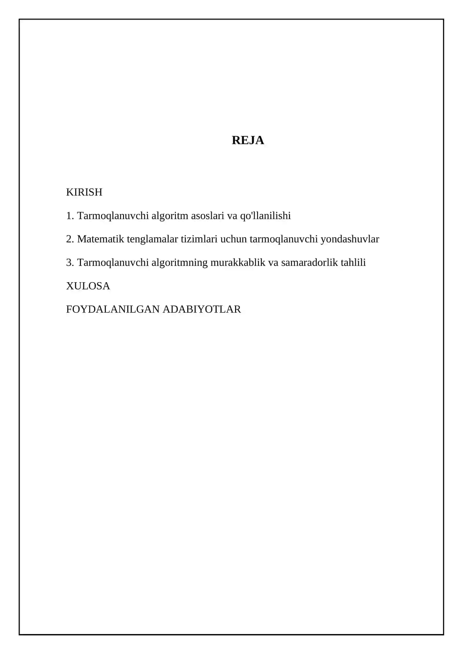 Matematik tenglamalar sistemasi uchun tarmoqlanuvchi algoritmlarni tuzish 2