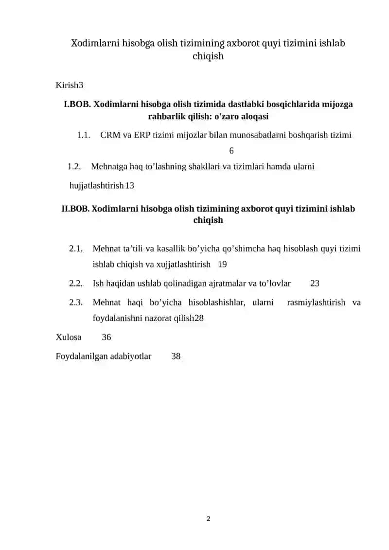 Xodimlarni hisobga olish tizimini ishlab chiqish 2