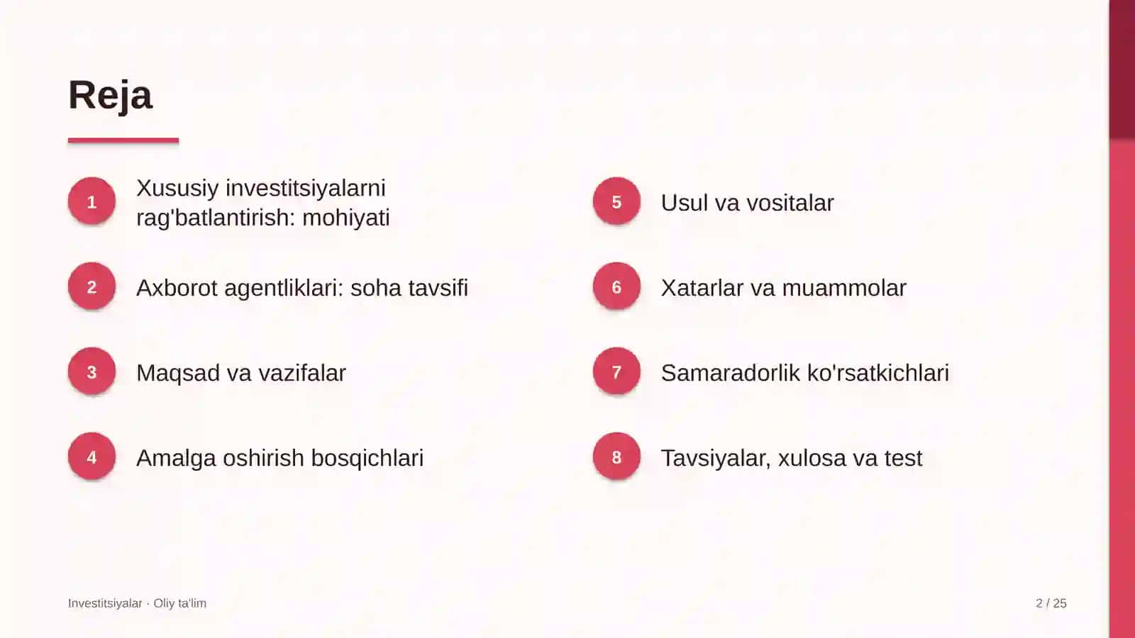 Axborot agentliklarida xususiy investitsiyalarni rag'batlantirish 2