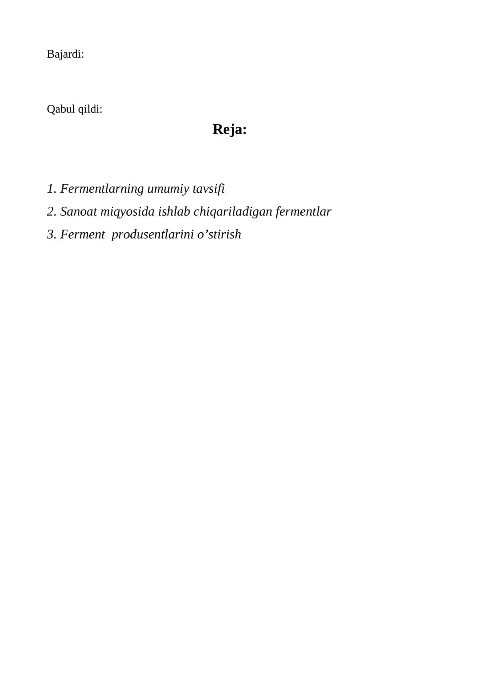 Fermentlarni mikrobiologik sintez yo’li bilan ajratib olish 2