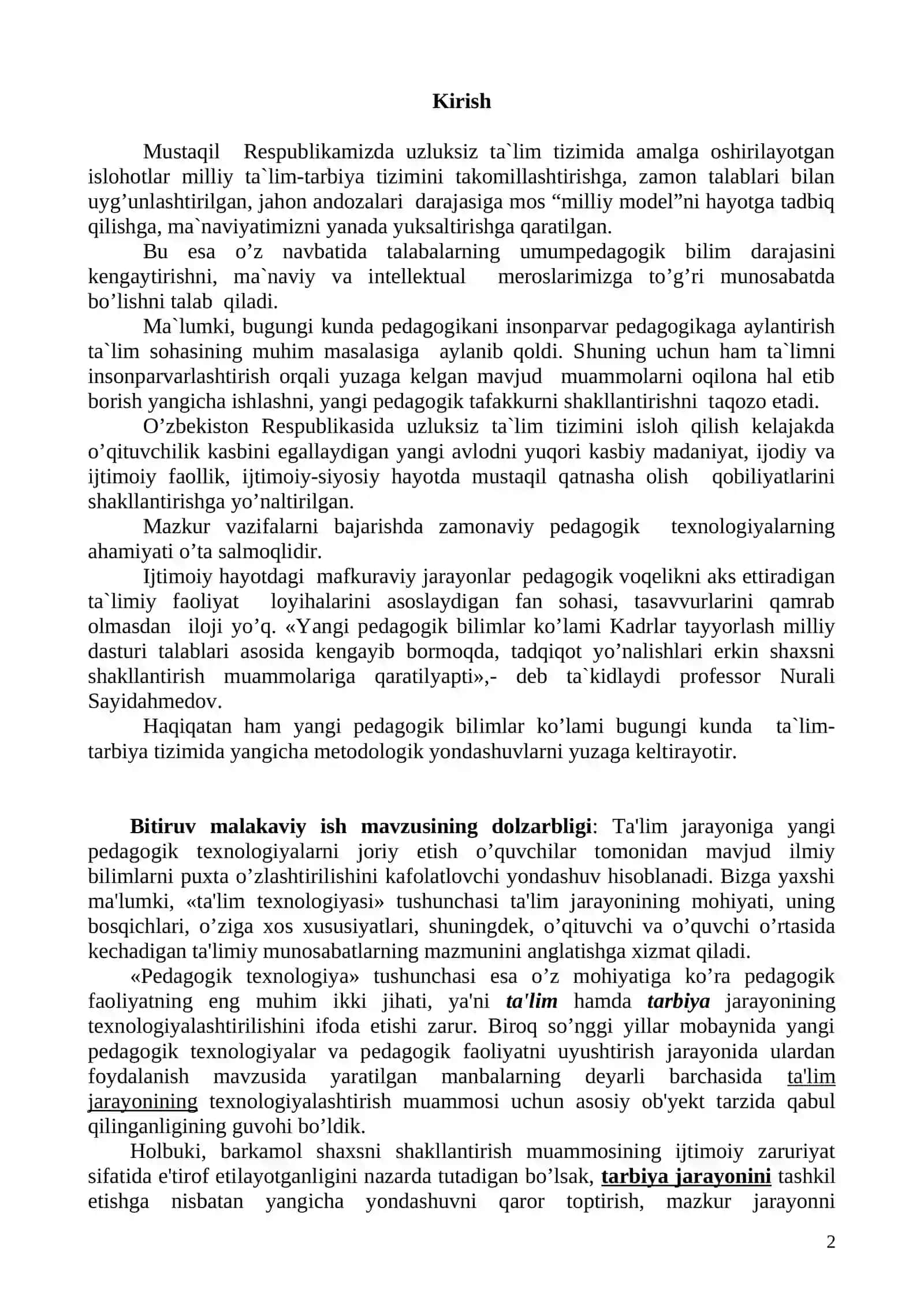 Texnologiya faninig tarbiyadagi o`rni 2