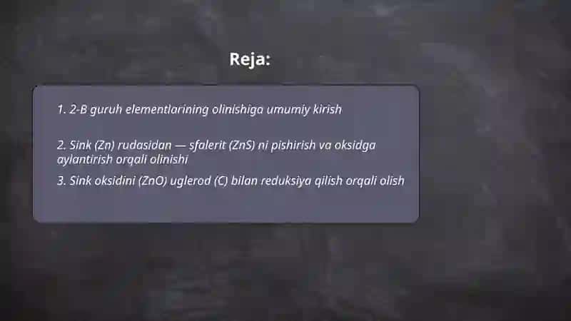 2-B guruh elementlarining olinishi 2