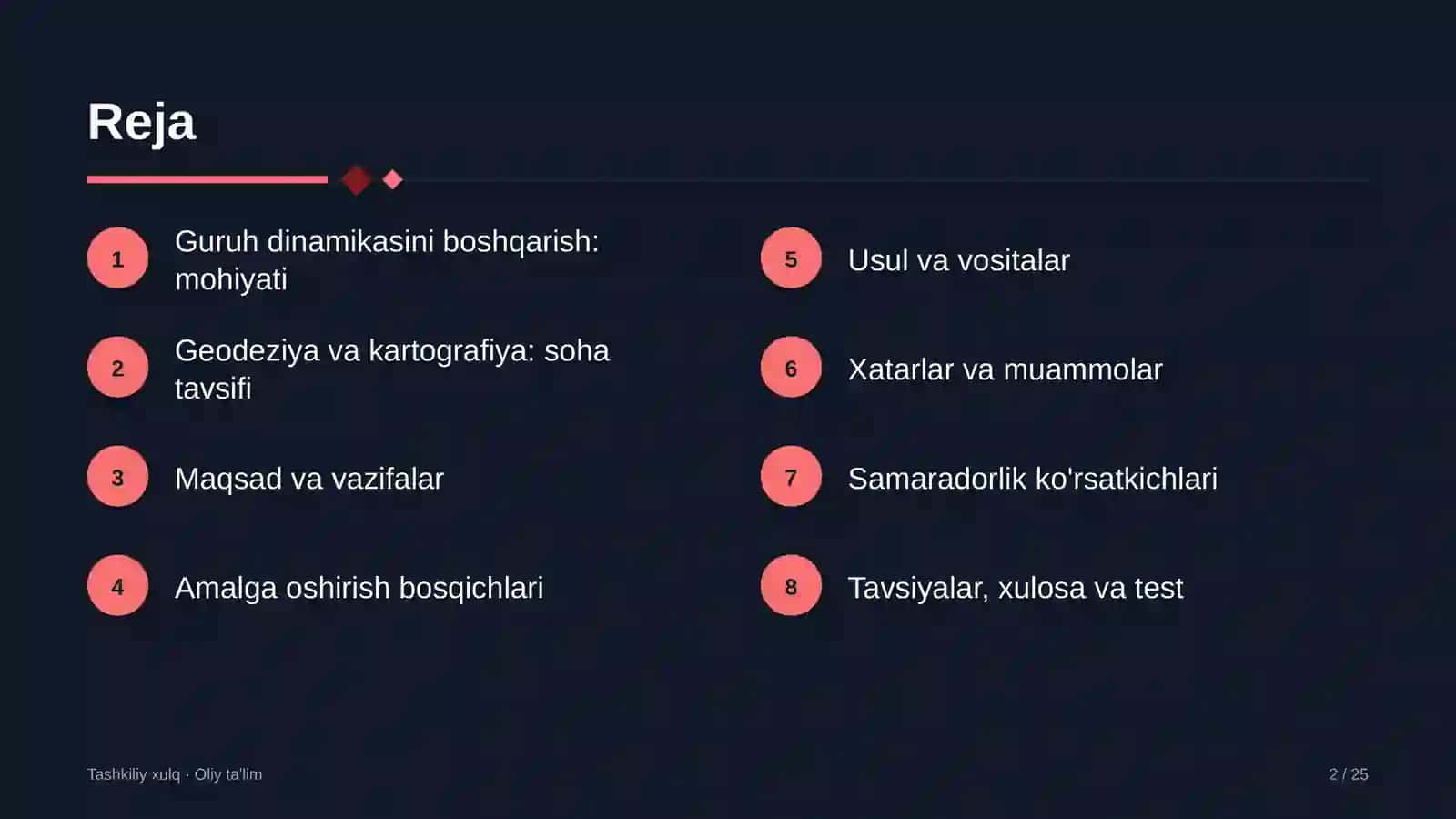 Geodeziya va kartografiyada guruh dinamikasini boshqarish 2
