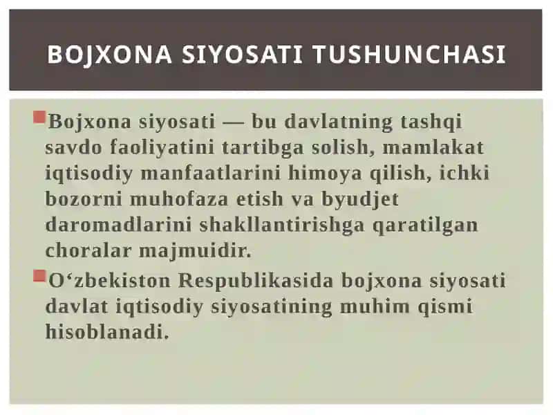 Oʻzbekiston Respublikasining bojxonasiyosati 2