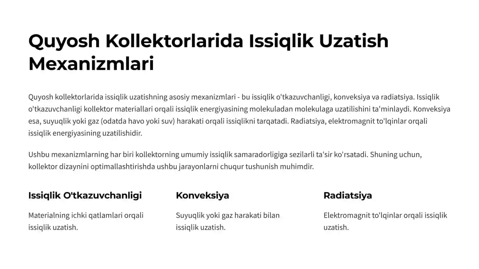 Quyosh Kollektorlarining Issiqlik Rejimlari Ilmiy Tadqiqotlar va Amaliy Uyg'unlik 2