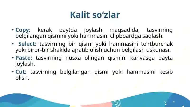 Tasvir qismlaridan nusxa olish, kesib olib tashlash yoki joylashtirishdan foydalanish 2