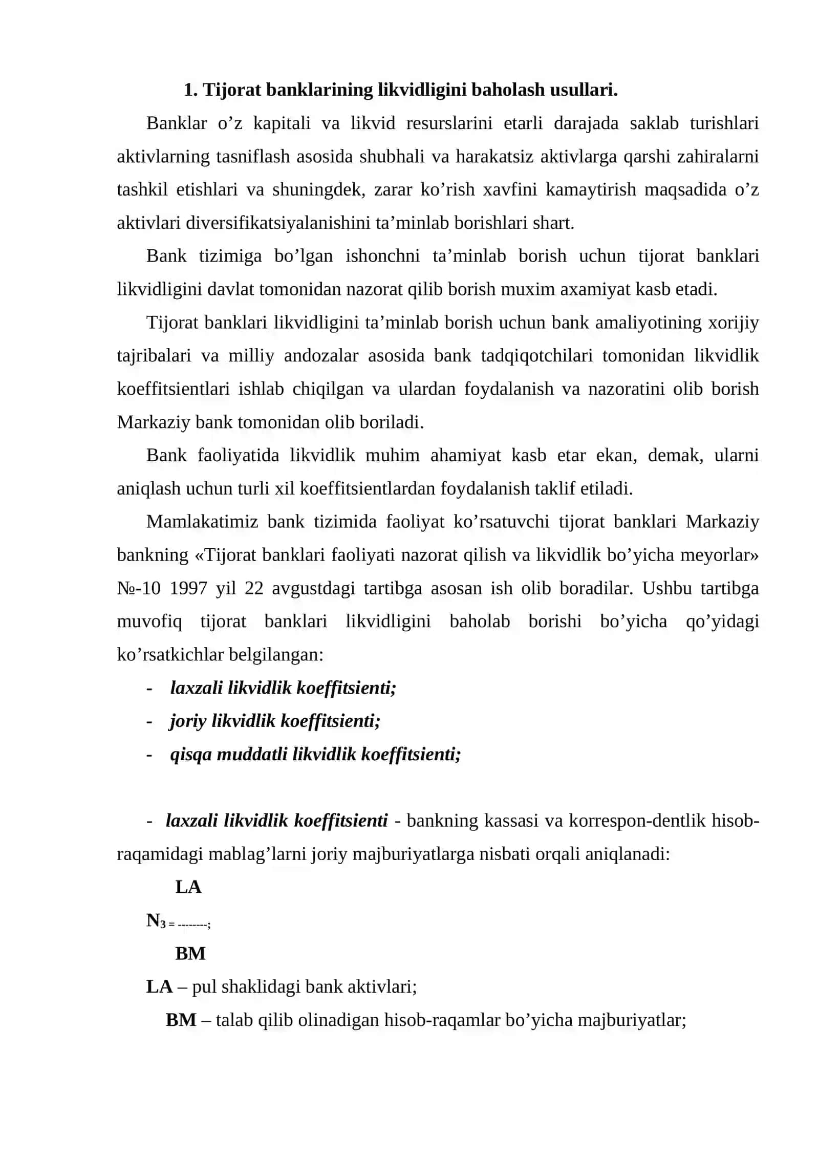 Tijorat banklarining likvidlik ko’rsatkichlari 2