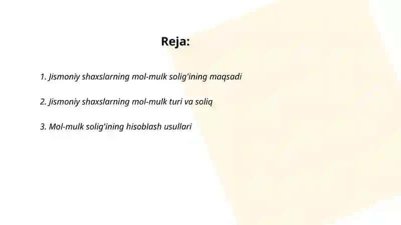 Jismoniy shaxslarning mol-mulkiga solinadigan soliq va uning iqtisodiy ahamiyati 2