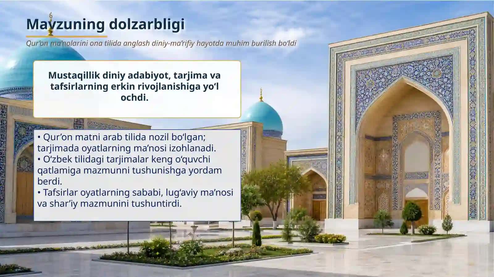 Mustaqillik yillarida qur'onning o'zbek tiliga tarjima qilinishi va tafsirlari 2