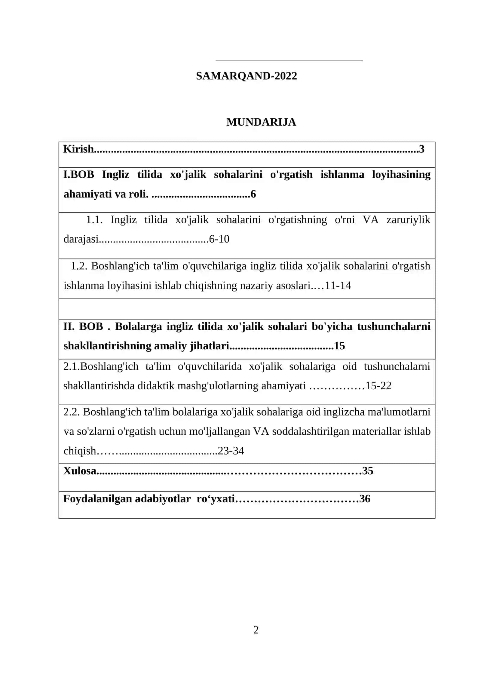 "INGLIZ TILIDA XO'JALIK SOHALARI(SANOAT, QISHLOQ XO'JALIGI VA BOSHQALAR)NI O'RGATISH ISHLANMA LOYIHASI" 2